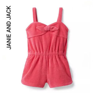 Girls Janie and Jack Coral Guava Bold Terry Cloth Romper Swim Cover-up Size 6